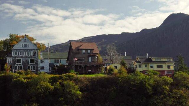 Ketchikan, Alaska /US - June 20th 2019: Typical residential homes on the Nob Hill above the town of Ketchikan
