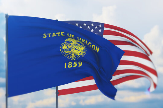 State of Oregon flag. 3D illustration, flags of the U.S. states and territories