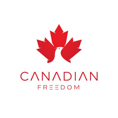 Bird Logo with Maple Leaf logo design. vector icon illustration inspiration. Canada symbol with freedom style