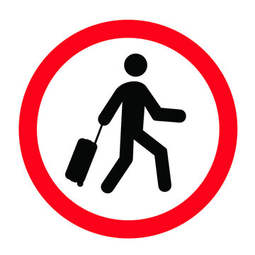 recommend clip art: No trolley case, baggage, bags, bigshopper, rolling case sign. Travel suitcase icons. Passenger pulling bag symbols. Stop halt allowed. Do not handbag, trolleys, bigshopper or luggage. Do not enter.