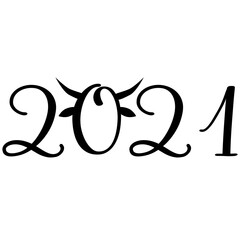 Greeting card design template with Chinese calligraphy for 2021 New Year of the ox, bull, cow. Lunar new year 2021. Zodiac sign for greetings card, invitation, posters, banners, calendar