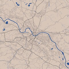 Fototapeta premium Detailed map of Dresden city, linear print map. Cityscape panorama.