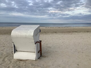 Single beach chair on the beach of the island Usedom, Mecklenburg Vorpommern, Germany, Europe 