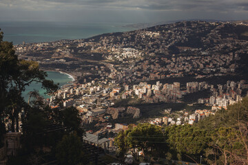 Obraz premium Beirut Panoramic View. Exposure of Beirut (Lebanon) from an high angle view at the sea and city