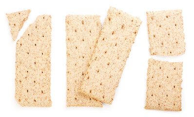 Set of crispbreads on a white isolated background. The view from top