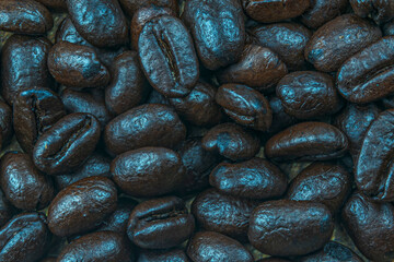 Roasted coffee beans close-up