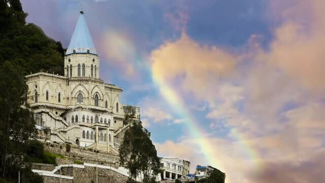 Biblian church at Ca&ntilde;ar province in the andes of Ecuador, South America. 4K timelapse animation video