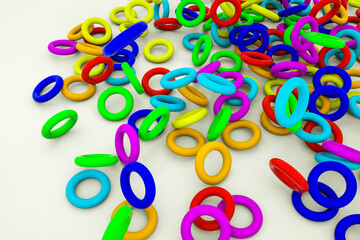 multicolored three-dimensional rings of a torus on a white background. 3d render illustration