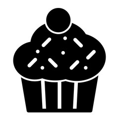 gz921 GrafikZeichnung - cupcake icon. cupcake with icing and sparkly sprinkles - black design - simple isolated template - square xxl g9914