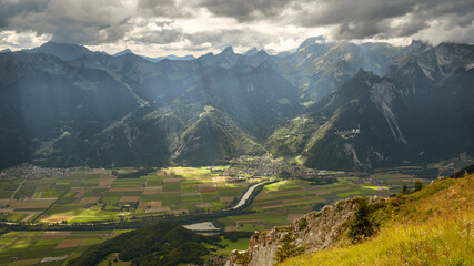View on Canton of Vaud and Alps from the Berneuse mountain, Switzerland	