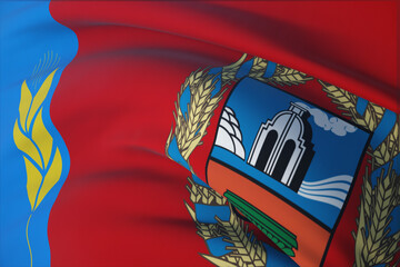 The flag of Altai Krai. 3D illustration close-up flag background. Flags of the federal subjects of Russia.
