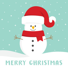 Snowman, Snowman Cartoon, Santa Hat, Cute, Christmas Character Vector Background