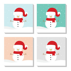 Snowman, Snowman Cartoon, Santa Hat, Cute, Christmas Character Vector Background