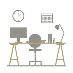Workplace. Arranged space for successful work. Comfortable table and chair, computer and necessary items. Vector design.