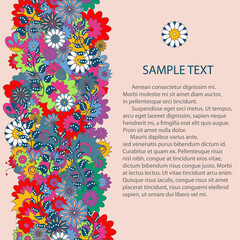 Vintage invitation card with bright flowers, vector illustration