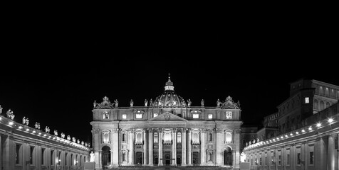 Fototapeta na wymiar Saint Peter Basilica in Vatican City illuminated by night, masterpiece of Michelangelo and Bernini