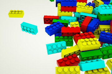 multicolored three-dimensional parts of the children's constructor on a white background. 3d render illustration