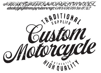 Motorcycle club community logo design.Decorative  vintage brush script lettering font. - obrazy, fototapety, plakaty