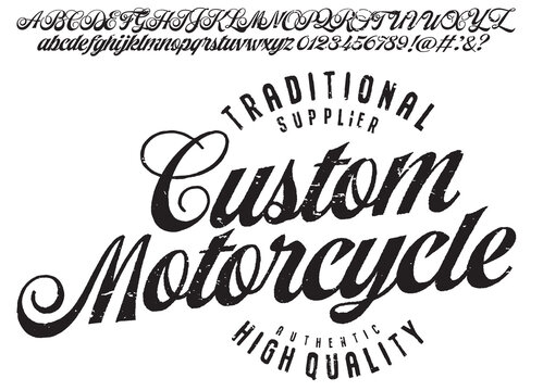 Motorcycle club community logo design.Decorative  vintage brush script lettering font.