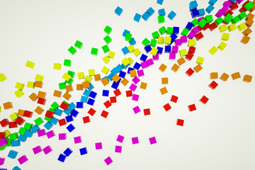 multicolored three-dimensional cubes scattered on a white background. 3d render illustration