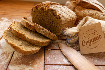 fresh bread on wooden table