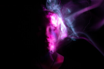 light painting portrait, new art direction, long exposure photo without photoshop, light drawing at long exposure	
