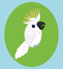 A stylized image of a cockatoo based on the shape of an egg.