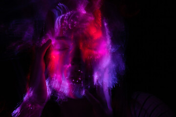 lightpainting portrait, new art direction, long exposure photo without photoshop, light drawing at long exposure