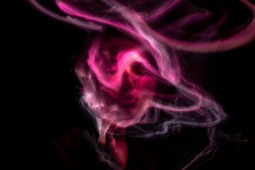 lightpainting portrait, new art direction, long exposure photo without photoshop, light drawing at long exposure