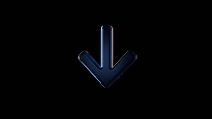 3d rendering glass symbol of arrow down isolated on black with reflection © Destrosvet