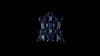 3d rendering glass symbol of atomium isolated on black with reflection