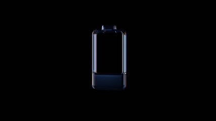 3d rendering glass vertical symbol of one fourth charged battery  isolated on black with reflection
