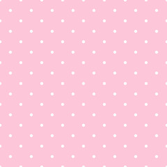 Seamless vector polka dot pattern. White little dots on pink background. Backdrop in lol doll style. Trendy background for decoration girl party