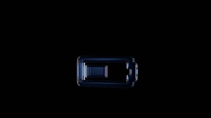 Fototapeta na wymiar 3d rendering glass horizontal symbol of battery half isolated on black with reflection