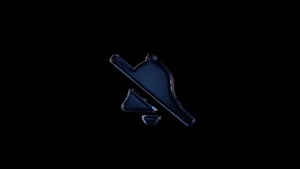 3d rendering glass symbol of bell slash isolated on black with reflection