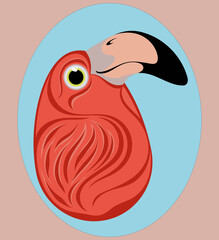 A stylized image of a pink flamingo based on an egg shape.