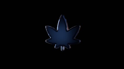 3d rendering glass symbol of cannabis leaf isolated on black with reflection