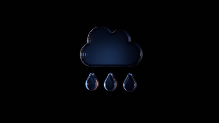 3d rendering glass symbol of rain cloud isolated on black with reflection