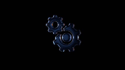 3d rendering glass symbol of cogwheel isolated on black with reflection