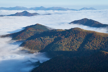 landscape of Low Tatras, autumn, morning fog, Slovakia