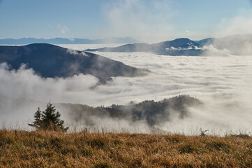 landscape of Low Tatras, autumn, morning fog, Slovakia