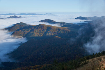 landscape of Low Tatras, autumn, morning fog, Slovakia