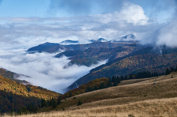 landscape of Low Tatras, autumn, morning fog, Slovakia