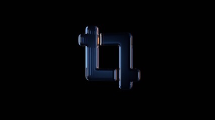 3d rendering glass symbol of crop alt isolated on black with reflection