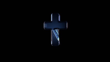 3d rendering glass symbol of cross isolated on black with reflection