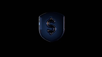 3d rendering glass symbol of dollar  isolated on black with reflection