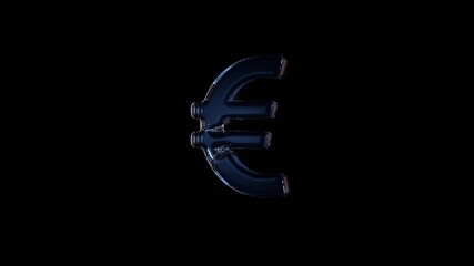 3d rendering glass symbol of euro sign isolated on black with reflection