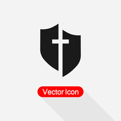 Obraz premium Christian Cross And Shield Of Faith Christian Church Icon Vector Illustration Eps10