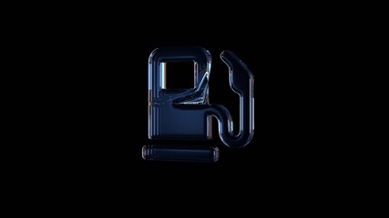 3d rendering glass symbol of gas pump isolated on black with reflection