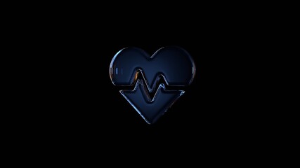3d rendering glass symbol of heartbeat isolated on black with reflection